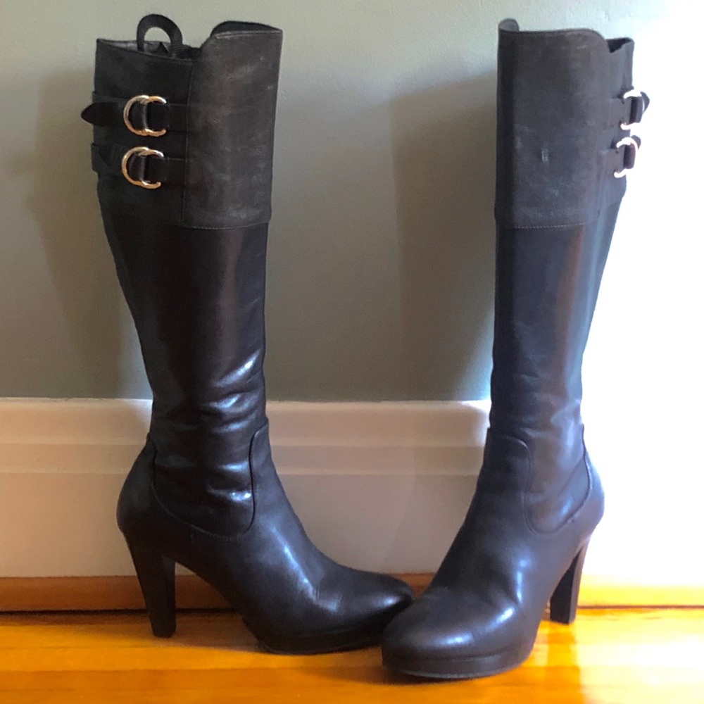Cole Haan Black Tall Heeled Boots Silver Details